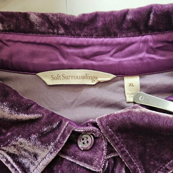 Soft Surrounding XL Royal Purple Button Up Velvet Boyfriend Collared Long Sleeve - Picture 3 of 7
